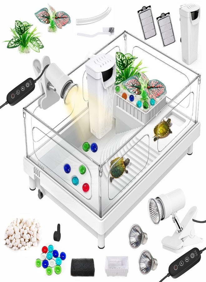 GOZILLA Small Turtle Tank Kit(Tank+Lamp+Filter), Acrylic Turtle Starter Kit with Adjustable Lamp, Reptile Habitat and Terrarium with Multi-Functional Areas for Small Reptiles. (White Kit) - Image 1